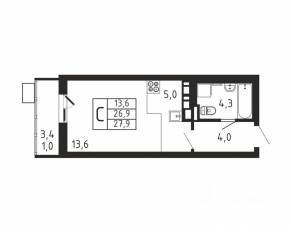 ЖК «Пироговская Ривьера», планировка студии, 27.90 м²