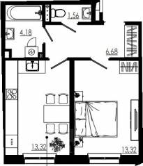 МЖК «Liberty dom», планировка 1-комнатной квартиры, 39.07 м²