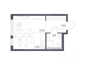 ЖК «Остафьево», планировка студии, 23.74 м²