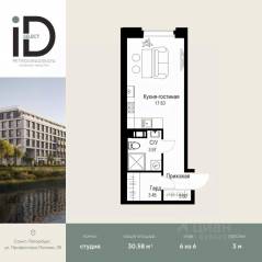 ЖК «ID Petrogradskaya», планировка студии, 30.58 м²