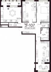 ЖК «Familia», планировка 3-комнатной квартиры, 107.90 м²