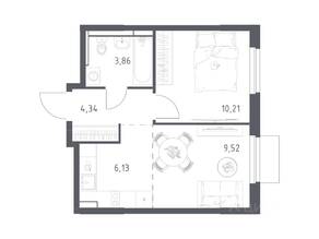ЖК «Мытищи Парк», планировка 1-комнатной квартиры, 34.06 м²