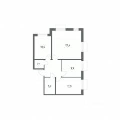 ЖК «Парусная 1», планировка 3-комнатной квартиры, 76.20 м²