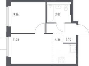 ЖК «Молжаниново», планировка 1-комнатной квартиры, 32.87 м²