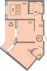 МЖК «Образцовый квартал 16», планировка 2-комнатной квартиры, 62.33 м²