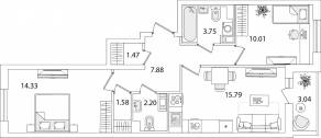 ЖК «Кинопарк», планировка 2-комнатной квартиры, 58.53 м²