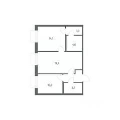 ЖК «Парусная 1», планировка 2-комнатной квартиры, 59.30 м²