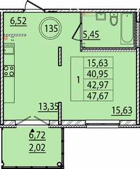 МЖК «Образцовый квартал 15», планировка 1-комнатной квартиры, 40.95 м²