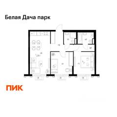 ЖК «Белая Дача парк», планировка 2-комнатной квартиры, 56.50 м²