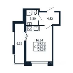 ЖК «Полис Новоселье», планировка студии, 25.82 м²