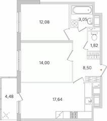 ЖК «Ясно. Янино», планировка 2-комнатной квартиры, 58.43 м²