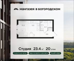 ЖК «Мангазея в Богородском», планировка студии, 23.40 м²