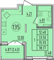 МЖК «Образцовый квартал 17», планировка 1-комнатной квартиры, 33.50 м²