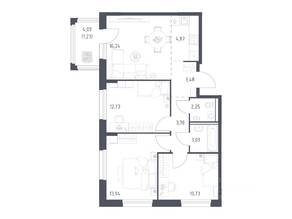 ЖК «Прибрежный Парк», планировка 3-комнатной квартиры, 72.28 м²