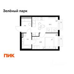 ЖК «Зеленый парк», планировка 1-комнатной квартиры, 34.00 м²