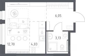 ЖК «Пригород Лесное», планировка студии, 25.80 м²
