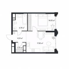 ЖК «1-й Нагатинский», планировка 1-комнатной квартиры, 45.23 м²