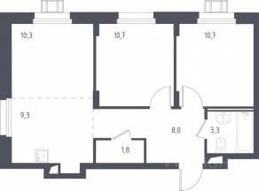 МФК «Люберцы 2023», планировка 2-комнатной квартиры, 54.60 м²