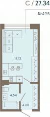 Апарт-комплекс «17/33 Петровский остров», планировка студии, 27.34 м²