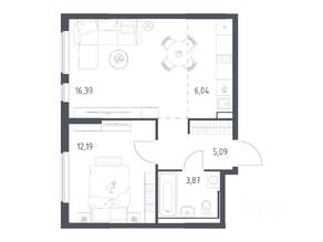 ЖК «Горки Парк», планировка 1-комнатной квартиры, 43.58 м²