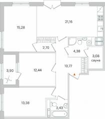 МЖК «Дубровский», планировка 3-комнатной квартиры, 88.57 м²