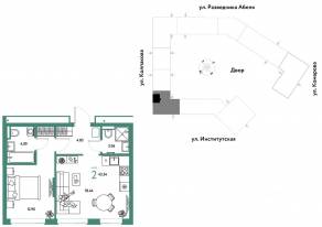 ЖК «Страна.Парковая», планировка 2-комнатной квартиры, 43.34 м²