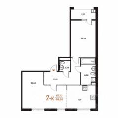 ЖК «Новое Летово», планировка 2-комнатной квартиры, 68.80 м²