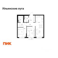 ЖК «Ильинские луга», планировка 2-комнатной квартиры, 56.82 м²