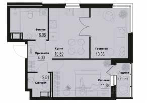 ЖК «ID Murino III», планировка 2-комнатной квартиры, 46.95 м²