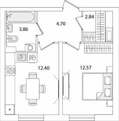 ЖК «Кинопарк», планировка 1-комнатной квартиры, 36.37 м²