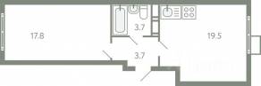 ЖК «Ново-Молоково», планировка 1-комнатной квартиры, 43.80 м²
