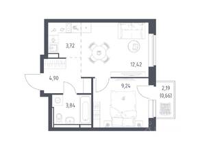ЖК «Новое Видное», планировка 1-комнатной квартиры, 34.78 м²