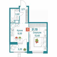 ЖК «Графика», планировка 1-комнатной квартиры, 31.19 м²