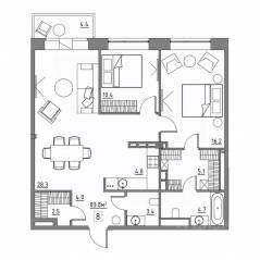 Апарт-комплекс «Residence 15», планировка 3-комнатной квартиры, 83.80 м²