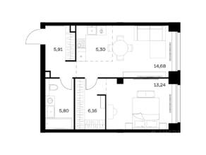 ЖК «Nova», планировка 1-комнатной квартиры, 51.09 м²