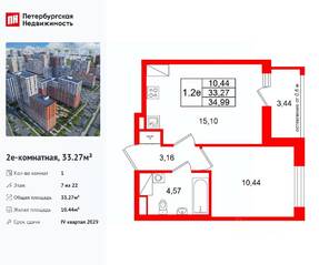 ЖК «Город звезд», планировка 1-комнатной квартиры, 33.27 м²