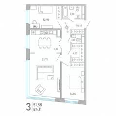 ЖК «Министр», планировка 3-комнатной квартиры, 84.11 м²