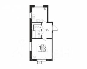 ЖК «Берег», планировка 1-комнатной квартиры, 37.30 м²