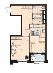 ЖК «Атлантис», планировка 2-комнатной квартиры, 46.80 м²