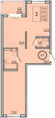 МЖК «Образцовый квартал 16», планировка 2-комнатной квартиры, 61.93 м²
