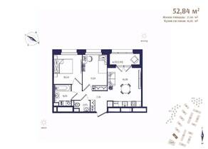 ЖК «Ranta Residence», планировка 2-комнатной квартиры, 52.84 м²
