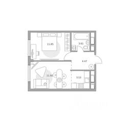 ЖК «Аникеевский», планировка 2-комнатной квартиры, 35.38 м²