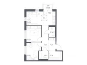 ЖК «Новое Внуково», планировка 2-комнатной квартиры, 62.74 м²