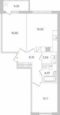 ЖК «Ясно. Янино», планировка 2-комнатной квартиры, 63.01 м²