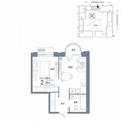 ЖК «Страна.Заречная», планировка 2-комнатной квартиры, 36.40 м²