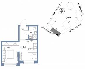 ЖК «Страна.Парковая», планировка студии, 28.87 м²