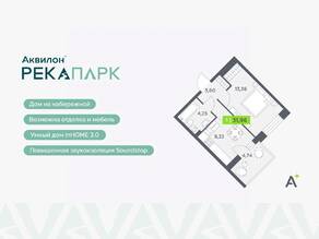 ЖК «Аквилон RekaPark», планировка 1-комнатной квартиры, 31.96 м²