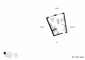 ЖК «Мытищи-Сити», планировка студии, 43.10 м²