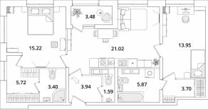 ЖК «БелАрт», планировка 2-комнатной квартиры, 75.10 м²