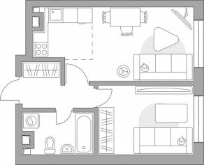 ЖК «Тринити-3», планировка 2-комнатной квартиры, 38.60 м²